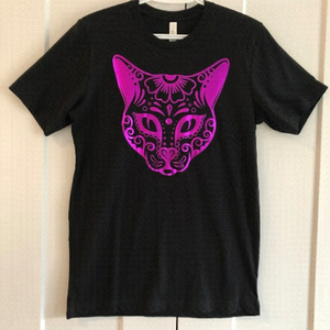 Cat T shirt, Cat Graphic Tee Shirt, Metallic, Purple, Size, M, New Without Tags‎